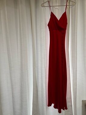 Zara Crimson Spaghetti-Strap Maxi Slip Dress